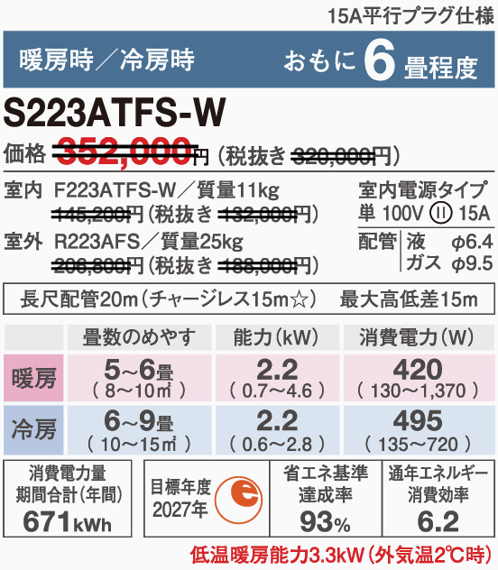 S223ATFS-W，S223ATFS-Cのスペック画像