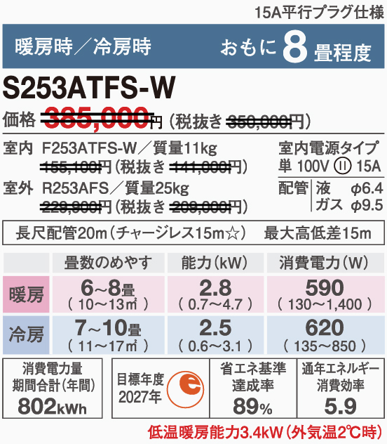 S253ATFS-W，S253ATFS-Cのスペック画像