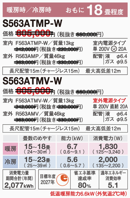 S563ATMP-W，S563ATMV-Wのスペック画像
